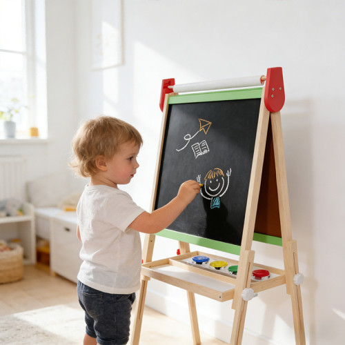 Forestoy Double-Sided Kids Easel | Creative & Versatile | Wood Chalkboard & Paper Roll |Customizable