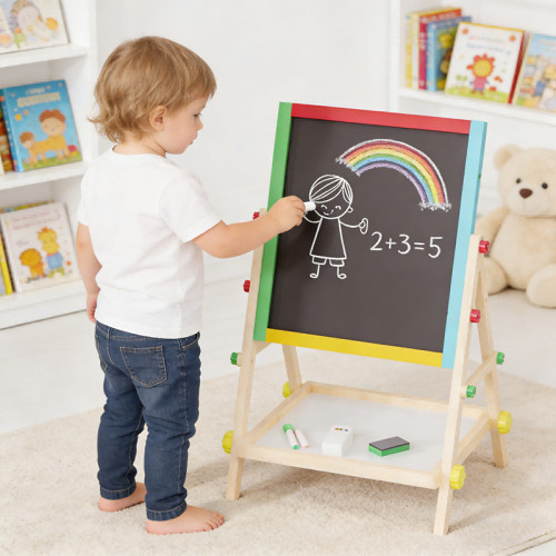 Forestoy Colorful Kids Easel | Educational & Fun | Wood Chalkboard & Tray  Customizable