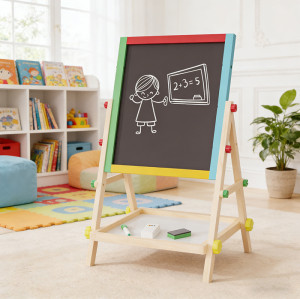Forestoy Colorful Kids Easel | Educational & Fun | Wood Chalkboard & Tray Customizable