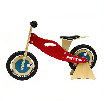 Red Color Printed Wooden Balance Bike With EVA and Rubber Tire Balance Bike with PU Seat