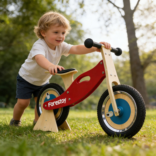 Red Color Printed Wooden Balance Bike With EVA and Rubber Tire Balance Bike with PU Seat