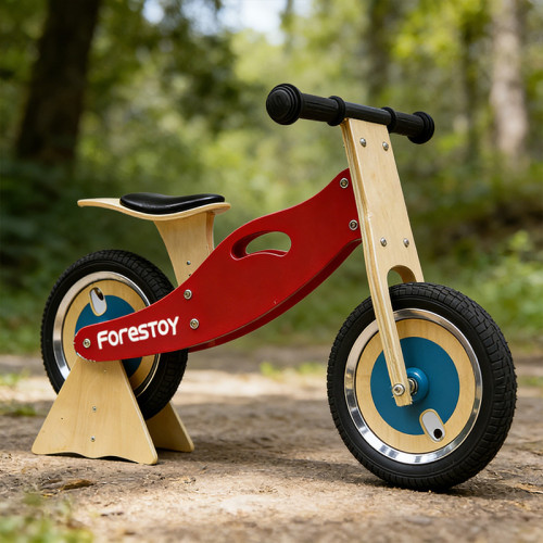 Red Color Printed Wooden Balance Bike With EVA and Rubber Tire Balance Bike with PU Seat
