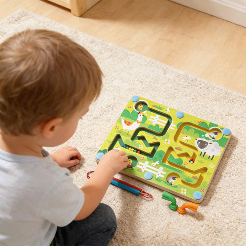 Forestoy Magnetic Farm Maze Board | Fun & Educational | Wood, Motor Skills| Customizable