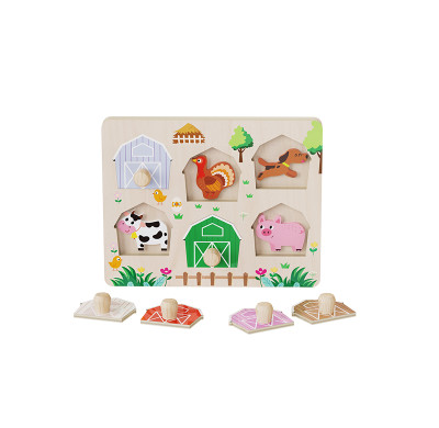 Forestoy Farm Peg Puzzle | Chunky Knobs & Educational | Wood, Shape Matching | Customizable