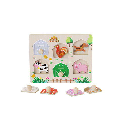 Forestoy Farm Peg Puzzle | Chunky Knobs & Educational | Wood, Shape Matching | Customizable