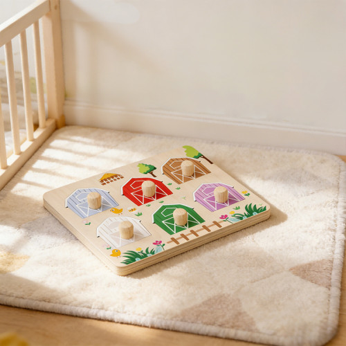 Forestoy Farm Peg Puzzle | Chunky Knobs & Educational | Wood, Shape Matching | Customizable