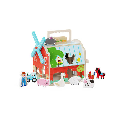 Forestoy Portable Farm Barn Playset | Sorting & Imaginative | Wood Role Play Matching | Customizable