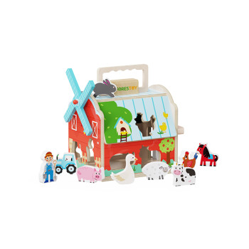 Forestoy Portable Farm Barn Playset | Sorting & Imaginative | Wood Role Play Matching | Customizable