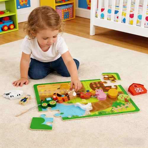 Forestoy Wooden Farm Lacing Toy | Educational & Hands-On | Wood, Motor & Matching | Customizable