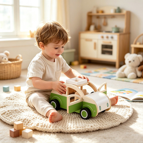 Wooden Toy Car | Smooth-Edge Design | Solid Wood | Pretend Play, Kids Gift | OEM Custom