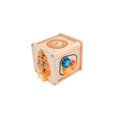 Wooden Activity Cube | Educational Toy | Wood, Gears/Clock/Sliders | Toddler Learning | Customizable