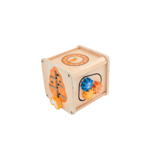 Wooden Activity Cube | Educational Toy | Wood, Gears/Clock/Sliders | Toddler Learning | Customizable