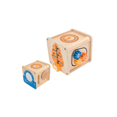 Wooden Activity Cube | Educational Toy | Wood, Gears/Clock/Sliders | Toddler Learning | Customizable
