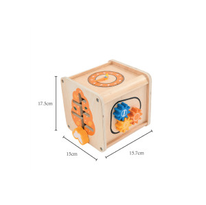 Wooden Activity Cube | Educational Toy | Wood, Gears/Clock/Sliders | Toddler Learning | Customizable
