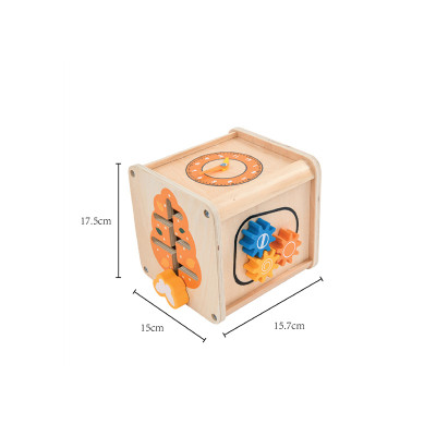 Wooden Activity Cube | Educational Toy | Wood, Gears/Clock/Sliders | Toddler Learning | Customizable