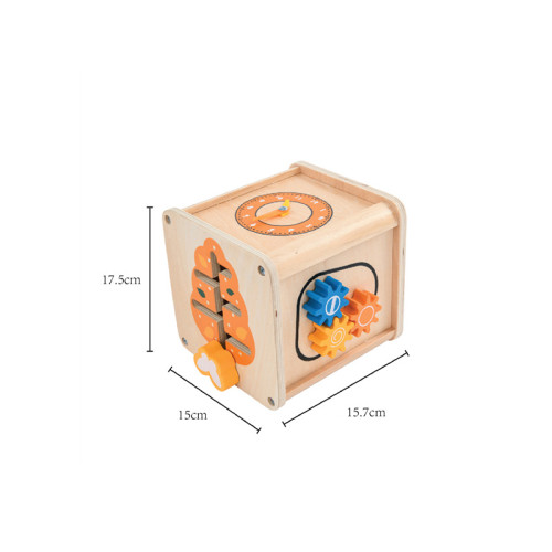 Wooden Activity Cube | Educational Toy | Wood, Gears/Clock/Sliders | Toddler Learning | Customizable
