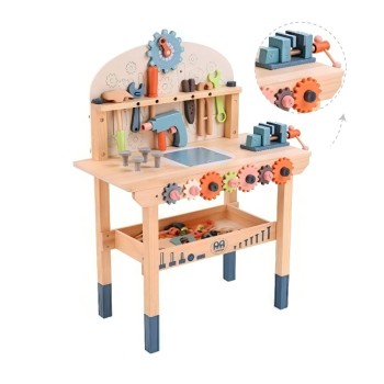 Kids' Wooden Workbench | Interactive Play | Wood, Gears & Tools | Skill Building & Fun | Custom
