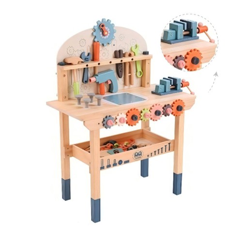 Kids' Wooden Workbench | Interactive Play | Wood, Gears & Tools | Skill Building & Fun | Custom