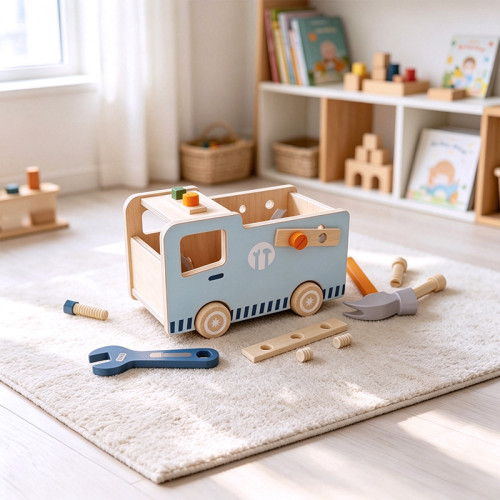 Wooden Tool Truck Toy | Multi-Function Playset | Solid Wood | STEM Learning, Kids Gift | OEM Custom
