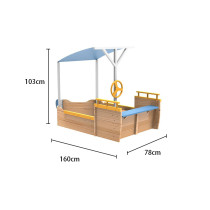 Outdoor Playing Wooden Sandbox For Kids Pirate with Cover Rudder Storage Bench Bottomless