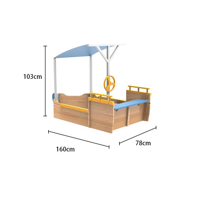 Outdoor Playing Wooden Sandbox For Kids Pirate with Cover Rudder Storage Bench Bottomless