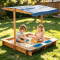 Kid's Wooden Sandbox with Cover Outdoor Wooden Sandpit
