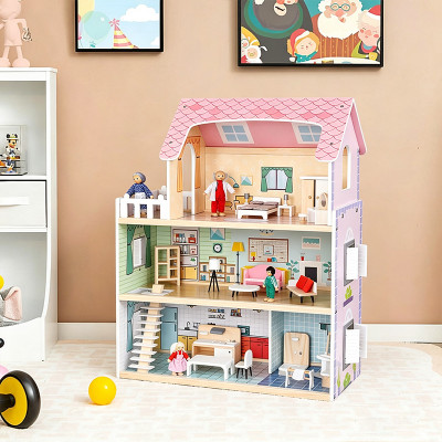 Forestoy 3-Storey Doll's House Dollhouse for Kids Doll House DIY Pretend