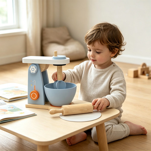 Forestoy Play Kitchen Accessories Wooden Mixer Set Toy Pretend Wooden Blender Toys