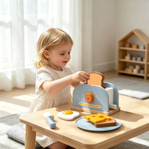 Forestoy  wooden Pop up Wooden Toaster Set,Pretend Play Kitchen Playset