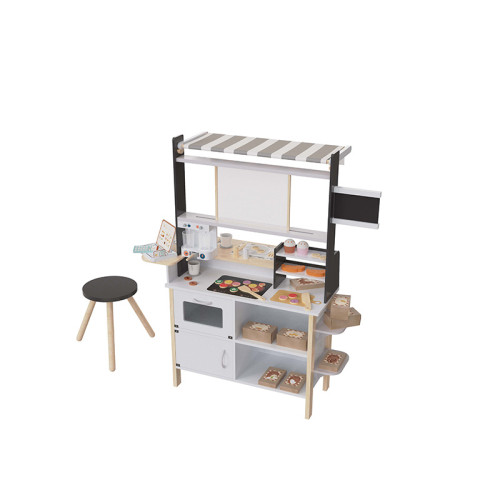 Forestoy 2 in 1 Kids Play Kitchen and Restaurant Cafe Wooden Pretend Cooking Toy