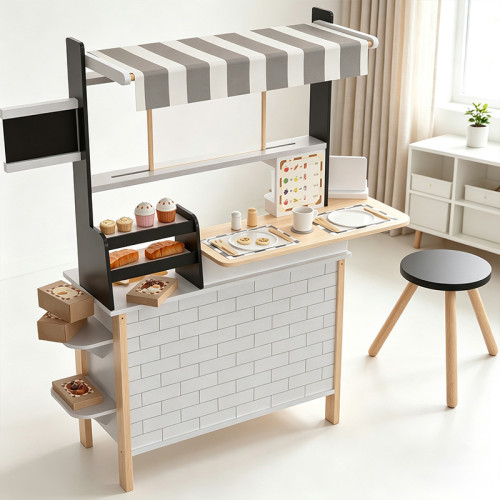 Forestoy 2 in 1 Kids Play Kitchen and Restaurant Cafe Wooden Pretend Cooking Toy