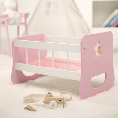Forestoy Doll Furniture Baby Doll Cradle Wooden Furniture & Accessories for 18 inch Doll Pink
