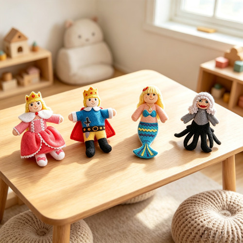 Forestoy Wooden Finger Puppets Set "Little Mermaid" 4pcs Puppets Toys for Theatre Story