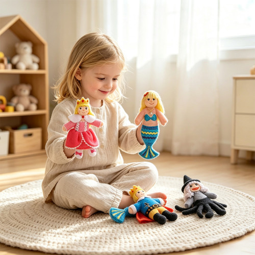 Forestoy Wooden Finger Puppets Set "Little Mermaid" 4pcs Puppets Toys for Theatre Story