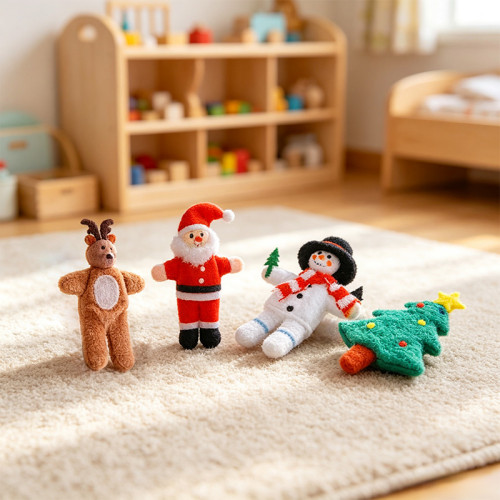 Forestoy Wooden Finger Puppets Set "Christmas" 4pcs Small Toys for Kids Finger
