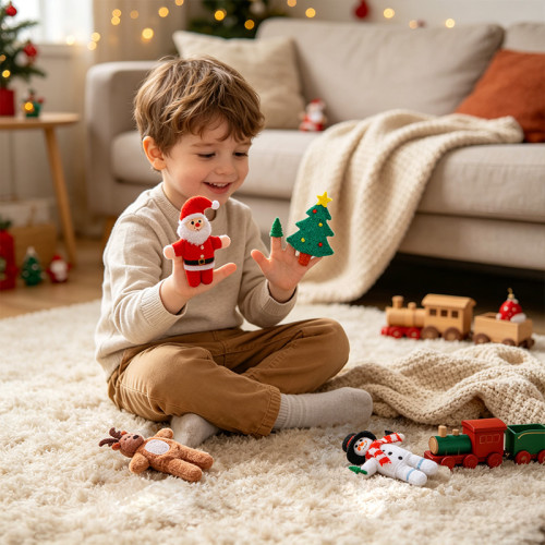 Forestoy Wooden Finger Puppets Set "Christmas" 4pcs Small Toys for Kids Finger