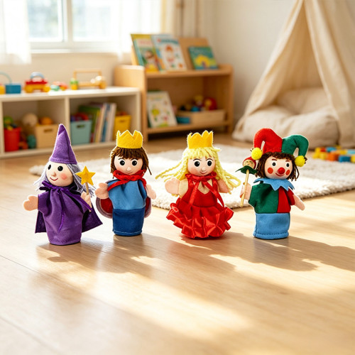 Forestoy Wooden Finger Puppets Set "Castle" 4pcs Wooden Pretend Toy Finger Puppets