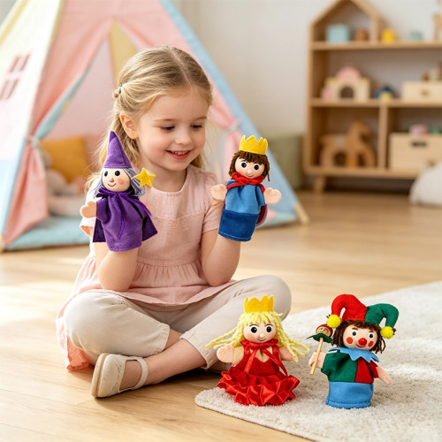 Forestoy Wooden Finger Puppets Set "Castle" 4pcs Wooden Pretend Toy Finger Puppets