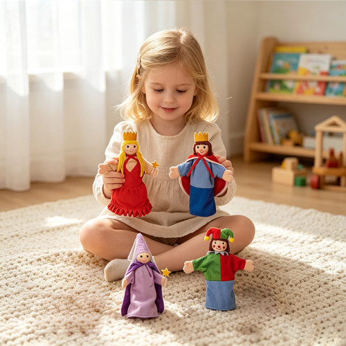 Forestoy Wooden Hand Puppets Set "Story in the Castle" 4pcs Kids Storytelling Puppets