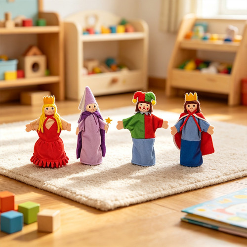Forestoy Wooden Hand Puppets Set "Story in the Castle" 4pcs Kids Storytelling Puppets