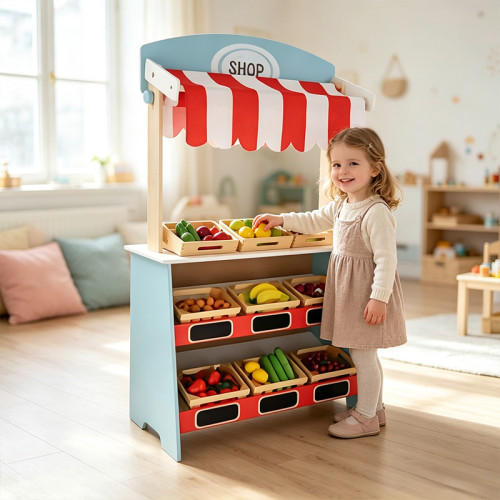 Forestoy Wooden 2 in 1 Theatre & Shop Wooden Play Shop and Theatre
