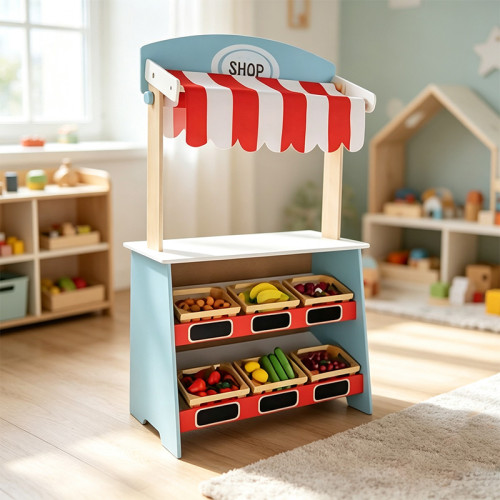 Forestoy Wooden 2 in 1 Theatre & Shop Wooden Play Shop and Theatre