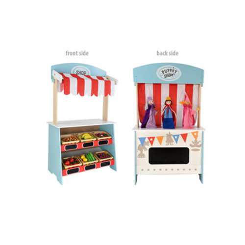 Forestoy Wooden 2 in 1 Theatre & Shop Wooden Play Shop and Theatre