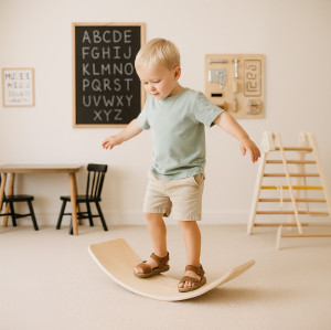 Balance Board for Kids | Promotes Gross Motor Skills | Natural Wood | Indoor Active Play | Custom