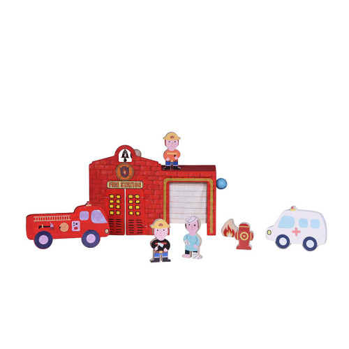 Build-and-Paint Forestoy Wooden Fire Station Toy Set | Educational Role-Play Toy Wood Pretend | OEM