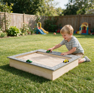 2 in 1 Multifunctional Wooden Sandbox Outdoor Wooden Sandpit with Wooden Car Toys