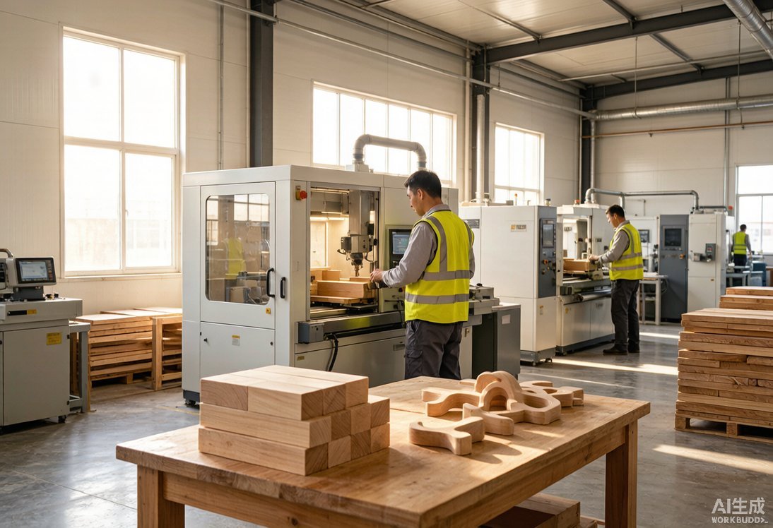 Wooden toy factory production floor in China with CNC woodworking and assembly lines