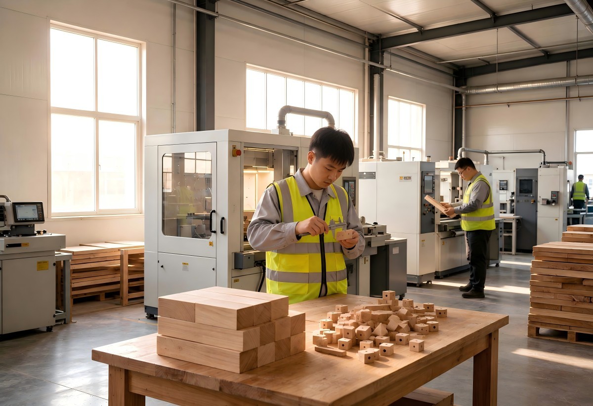Wooden toy factory production floor in China with CNC woodworking and assembly lines