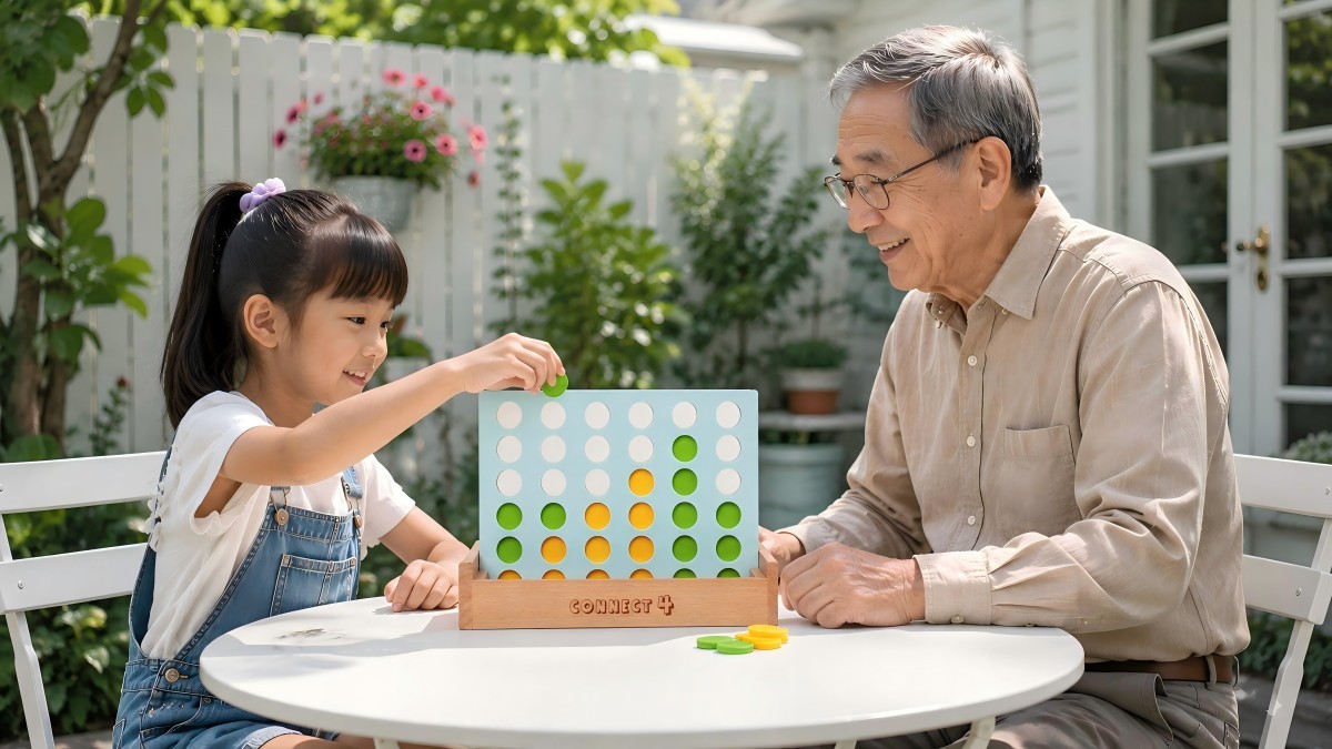 Wooden 4 in a Row connect four game — a classic family strategy game handcrafted from natural wood