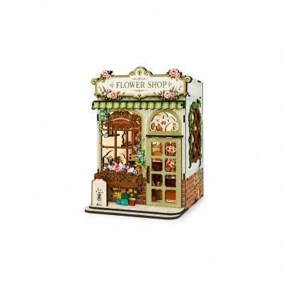 DIY Flower Shop Kit Laser Cut Wood Puzzle Toy with LED Lights, Miniature 3D Wooden Flower Shop Model for Desk & Shelf Decor